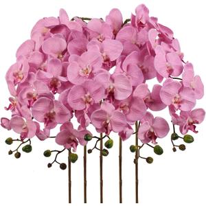 IPOPU 40.16" Pink Orchid Artificial Flowers 5PCS Fake Silk Orchids Faux Orchid Stems Phalaenopsis Branches for Tall Vase for Bridal Shower Home Party Wedding Decoration (Pink)
