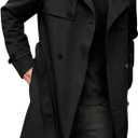Pretifeel Mens Trench Coat Slim Fit Double Breasted Long Jacket Notched Lapel Belt Fall Windproof Coat (X-Large, Black)