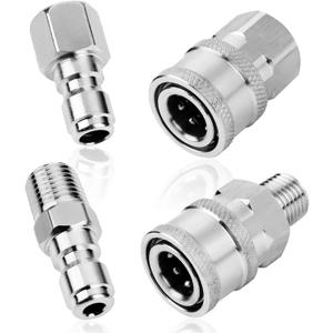 2 Sets NPT 1/ 4 Inch Pressure Washer Coupler Quick Connect Plug Stainless Steel Male and Female Quick Connect Fittings Pressure Washer Adapter Set (Internal Thread, External Thread)