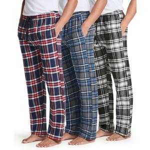 Real Essentials 3 Pack: Men's Soft Cotton Flannel Pajama Pants PJ Lounge Bottoms Elastic Waist Pockets (4X Tall)