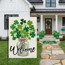 2 x CROWNED BEAUTY St Patricks Day Garden Flag Shamrocks Clover Mason Jar 12x18 Inch Double Sided Green Holiday Decoration for Outdoor Lawn Yard CF1939-12