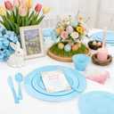 KIRE 150 Piece Blue Plastic Plates Disposable - Blue Dinnerware Set Includes 25 Dinner Plates, 25 Salad Plates, 25 Utensils Set 25 Clear Cups for Birthday/Picnic/Baby Shower/Easter/Spring