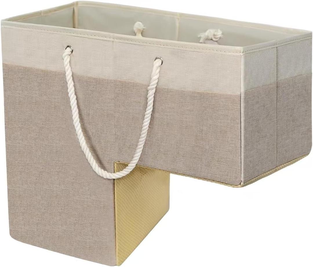 slcinwzdt Stair Basket for Stairs with Handle, Staircase Baskets for Carpeted and Wooden Stairs,16" Step Storage Basket for Toys, Clothes, Books, Tools, with Hard Board, Anti-slip (Brown, 1 pack)