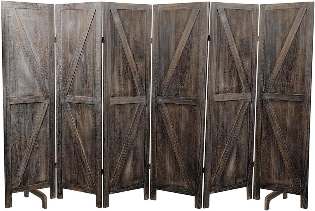 Premium Home 6-Panel Room Divider  Rustic Brown Barn Door, K Pattern Folding Privacy Screen, Partition Wall Premium Home 6-Panel Room Divider  Rustic Brown Barn Door, K Pattern Folding Privacy Screen, Partition Wall