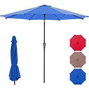 Patio Umbrella, Outdoor Table Umbrellas for Pool, Push Button Tilt Crank and Sturdy Ribs, Waterproof UV Protection and Fade Resistant for Garden Backyard Market Blue