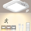 LINEWAY Rechargeable Ceiling Light Motion Sensor Shower Ceiling Lamp with Remote, Wireless Battery Operated Closet Light Motion Activated Lamp for Shower Bathroom Closet Porch Stairs