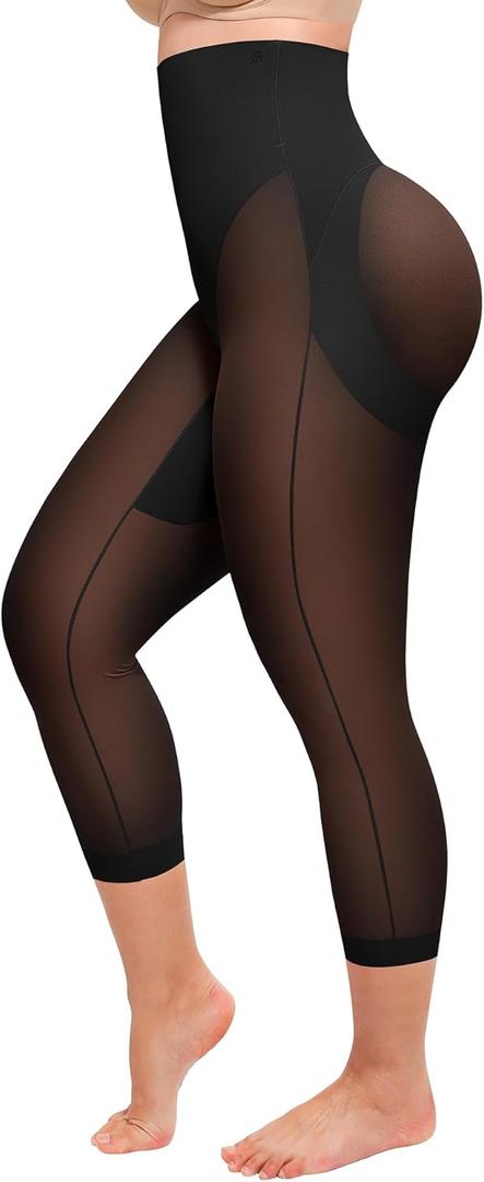 SHAPELLX Shapewear for Women Capris Leggings Tummy Control Underwear High Waist Body Shaper Butt Lifting Panties (Large, Black)