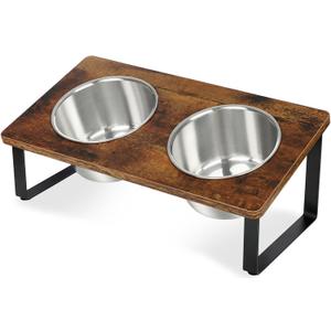 Elevated Dog Bowls for Small Medium Wood Dogs Raised Bowl Stand with 2 Stainless Steel Deep Dog Food and Water Bowls, Anti Vomit, Non-Slip Feeding Dishes(Tilted3 inches in Height, 40oz