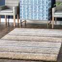 nuLOOM Drey Striped Shag Area Rug Shag Area Rug Casual Denim/Ivory Rugs for Living Room Bedroom Dining Room Nursery Mat Rug 60x24