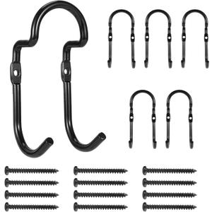 Set of 6 Garage Wall Hooks, Wall Metal Hooks, Double Hooks, Black, Double Garage Hooks for Organizing Ropes, Chairs, Hoses (Model 2)