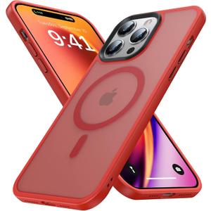 Strong Magnetic for iPhone 14 Pro Max Case [Compatible with MagSafe][10FT Military Grade Protective] Shockproof Translucent Matte Slim Case for iPhone 14 Pro Max Phone Case (6.7"), Red