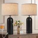 Black&Cream Table Lamps Set of 2 - 3-Way Dimmable with USB A+C Ports - Modern End Table Lamps for Living Room & Bedroom - 22inch