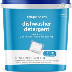 Amazon Basics Dishwasher Detergent Pacs, Fresh Scent, 85 Count 