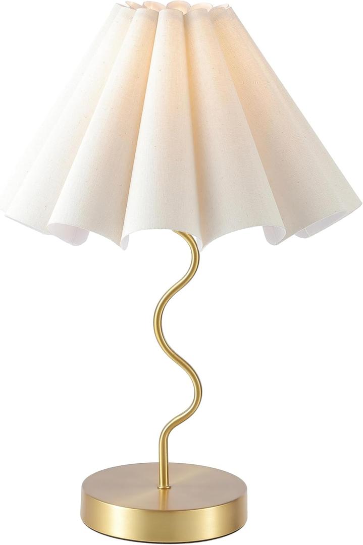 EOEYYOYB Pleated Table Lamp, Table Lamp for Bedroom, Bedside Lamps for Nightstand with Linen Lampshade, Modern Lamp for Bedroom Home Office Decor (Gold)