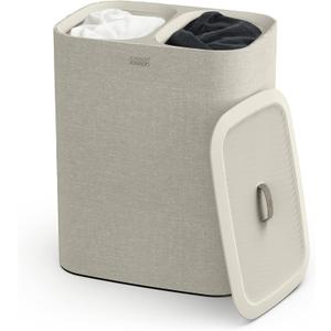 Joseph Joseph Tota 90 liter/23.8 gallon Laundry Hamper Separation Basket with lid, 2 Removable Washing Bags with Handles - Ecru