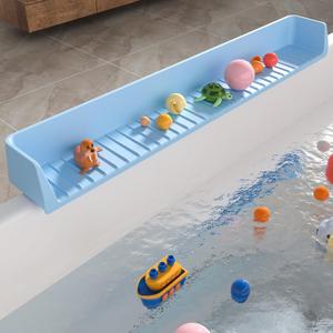 Splash Guard for Bathtub Kids, Longer Silicone Bathtub Water Guard, Toy Tray Caddy Holder for Tub, Bathtub Splash Guard Prevent Water Spills in Bathroom (2.6FT, Blue)