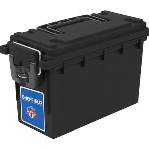 Sheffield 12629 Ammo Storage Box, Stackable .30 Cal Field Boxes, Water and Dust Resistant, Lockable Storage Box with Handle, Secures Hunting Gear, Supplies, and Bullets, Made in USA, Black, 1-Pack