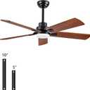 52" Lighted Ceiling Fan, Solid Wood Ceiling Fan, with Remote Control and DC Motor, 5 Blades, Suitable for Living Rooms, Bedrooms, Farmhouses, Hallways, Indoor and Outdoor Ceiling Fans - Black + Walnut