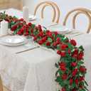 4 Packs Artificial Rose Garland: 31.48Ft Each Fake Flower Vine with Improved Color & 10 Ties for Wedding Arch Backdrop, Home Wall Party Decor, Christmas Decor, Red