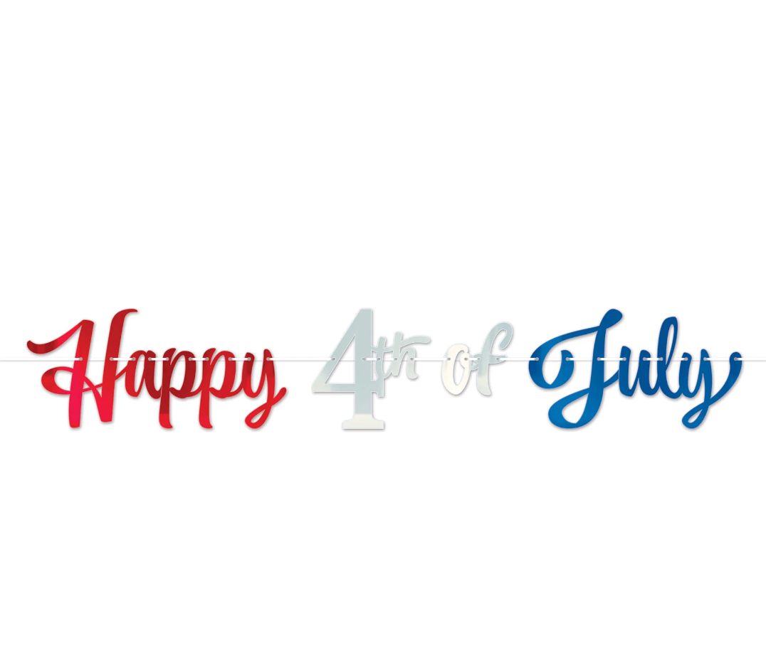 Beistle Foil Happy 4th of July Streamers, Patriotic Independence Day Red Silver Blue Party Decorations with White Ribbon, USA American Holiday Party Supplies for July 4th, 10” x 5’