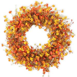 22 Inch Fall Wreaths for Front Door Artificial Orange Eucalyptus Berry Autumn Wreath with Daisy Jasmine Flowers Farmhouse Fall Flower Wreath for Front Door Outside Indoors
