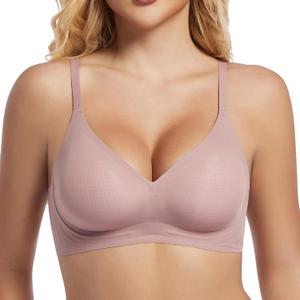 PRETTYWELL Comfort Push up Bras for Women Soft Underwire V Neck Bra Breathable Padded T Shirt Bralettes Seamless Everyday Bra (L)