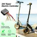 24V Controller and Throttle Compatible with Razor E200 E300 Electric Scooter MX350 (V33+) Dirt Bike, Control Module for E300 (V13+) E200 (V13+) E-Scooter Parts with Charger Port Handlebar Grips