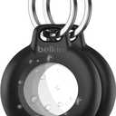 Belkin Waterproof Apple AirTag Secure Holder with Key Ring - Durable Scratch-Resistant AirTag Case, Protective Keychain Accessory for Keys, Pets, Luggage, Backpacks, and More - Black (2-Pack)