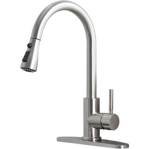 Kitchen Faucets with Pull Down Sprayer, Brushed Nickel High Arc RV Laundry Bar Commercial Sink Faucet, 1 or 3 Hole Stainless Steel Single Handle Faucets for Kitchen Sink with Deck Plate