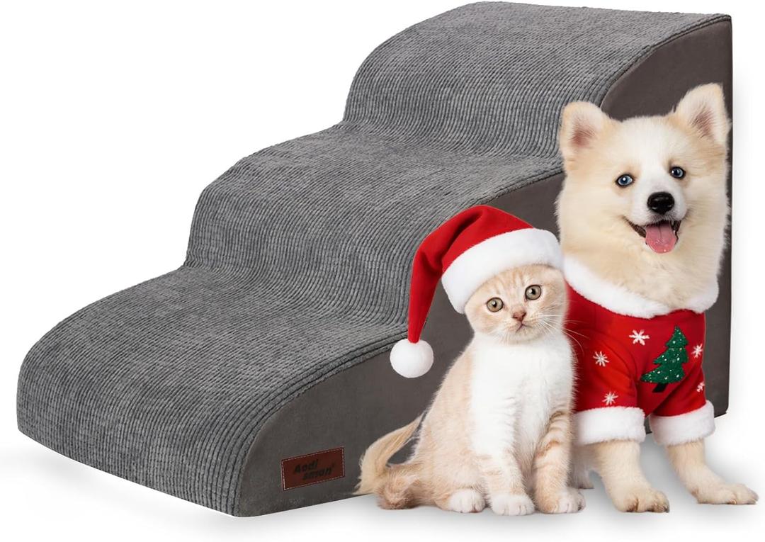 3-Step Dog Ramp and Stairs for Sofa and Chair - Non-Slip Sturdy Pet Steps for Small Dogs and Cats,15.7" H,Grey