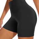 DHSO High Waisted Biker Shorts for Women-5" Spandex Tummy Control Fitness Clothing Athletic Workout Running Yoga Gym Bike Short Leggings(Black,L-XL)