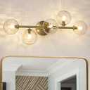 5 Lights Bathroom Vanity Light,Brushed Gold Globe Bathroom Light Fixtures | Hammered Clear Glass Wall Sconce Lighting,Mid Century Modern Brass Bubble Glass Bathroom Vanity Lights over Mirror,G9 Base