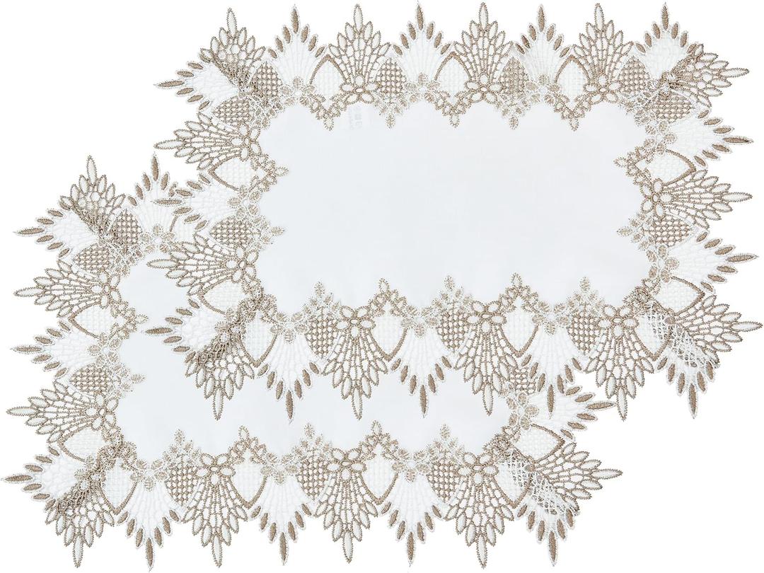 White Linen Placemats 14x20 Set of 2, Neutral Earth Tones Beige Lace Coffee Table Topper Dresser Scarf Place Mats (Set of 2, White)