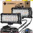 LEDMIRCY 7 Inch LED Light Bar Kit with Rocker Switch 6 Modes White Amber Offroad Light Bar with Memory Function Strobe Light with Wiring Harness Flashing Work Lights for Trucks Boat Tractor Etc