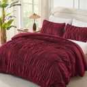 Ruched Burgundy Oversized Queen Size Comforter Sets, 3 Pieces | Shabby Chic Ruffle Bedding Set, Boho Pleatd Comforter for Girls, Kids, Women, Lightweight Soft Bed Set , All Season