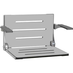 Seachrome Silhouette Comfort Folding Shower Bench Seat with Arms, Grey Seat with Silver Frame (SHAFAR-185155-PGS-S-SL-Sl)