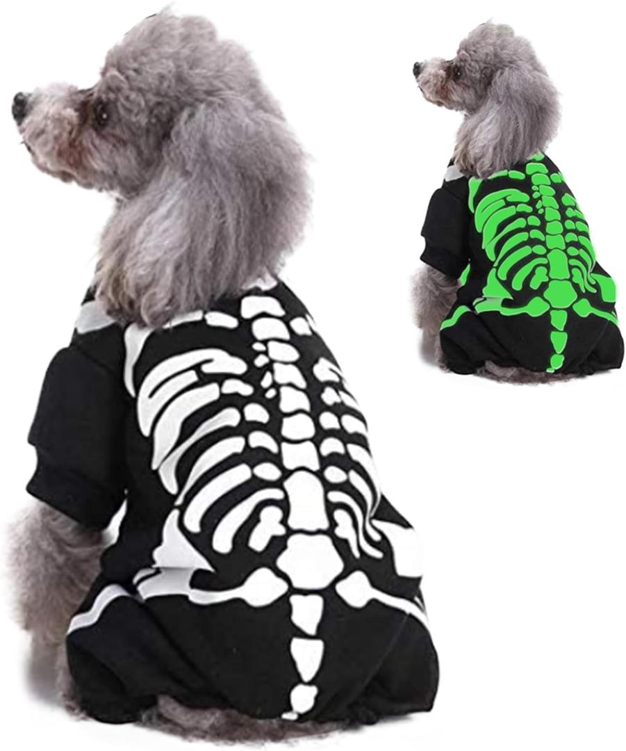 Wizland Pet Jumpsuit Halloween Skeleton Dog Costumes Clothes Apparel for Puppy Dog Cat Puppies, Extra-Small