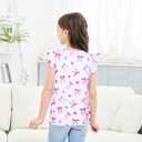JESKIDS Girls Short Sleeve Shirts Ruffle Sleeve Tie Front Tie Dye Print Summer Tops Heart Bowknot 8-9 Years (White)