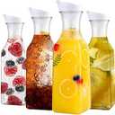 Set of 4 Plastic Carafe with Lid, 50 Oz Carafes for Mimosa Bar, Square Base Juice Containers, Water Bottle, Milk Container, Clear Beverage Containers for Fridge- HAND WASH ONLY