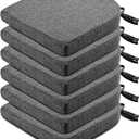 Wellsin Chair Cushions for Dining Chairs 6 Pack - Kitchen Chair Cushions with Ties and Non-Slip Backing - Dining Chair Pads 16"X16"X2", Dark Gray, Pack of 6