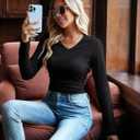 CiCiBird Women's V Neck Long Sleeve Blouse Lace Patchwork Slim Fit T Shirt Casual Fall Clothes (Green, L)