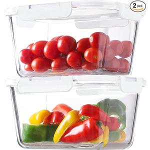 HOMBERKING 4 Pieces 63oz/8cup Large Glass Food Storage Containers with Lids, Meal Prep Containers, Airtight Bento Boxes with Leak Proof Locking (2 Containers 2 Lids), Microwave,Oven,Fridge SafeWhite