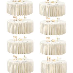 60Inch Ivory Round Tablecloth,8 Pack Wrinkle Resistant 5ft Spandex Tablecloth,Washable Stretchy Polyester Table Cloth Round Cover for Dining Table,Wedding,Reception Banquet, Birthday Party, Buffet