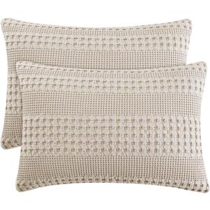 PHF 100% Cotton Waffle Pillow Shams Standard Size, 2 Pack 20" x 26" Soft Skin-Friendly Pillowcases, No Filling, Aesthetic Woven and Breathable Waffle Weave Pillow Case Covers for Bed, Oatmeal