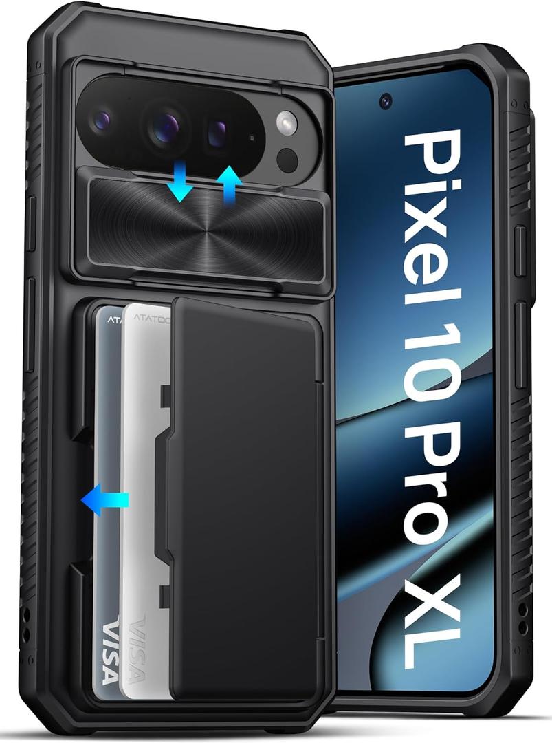 ATATOO for Google Pixel 10 Pro XL Case Wallet, Built-in Card Holder (3-5 Cards) [RFID Blocking] & Slide Camera Cover, Military Grade Protection, Rugged Phone Case for Pixel 10 Pro XL 6.8" 2025, Black