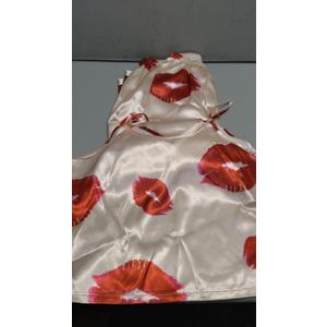 WDIRARA Women's 2 Pieces Lip and Heart Print Sleepwear Bow Cami and Pants Pajama Set (Medium, Beige Red)