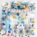 First Trip Around The Sun Birthday Party Decorations for boy 1st Birthday Supplies First Trip Around The Sun Backdrop Balloons Garland Monthly Photo Banner Space Theme Party Decor