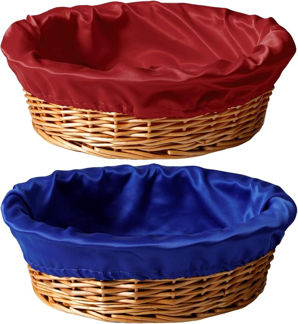 2 Pcs 12 Inches Round Offering Baskets for Church Wicker with Removable Liner Rattan Collection Receiving Storage Woven Bread Basket for Church Communion Supplies