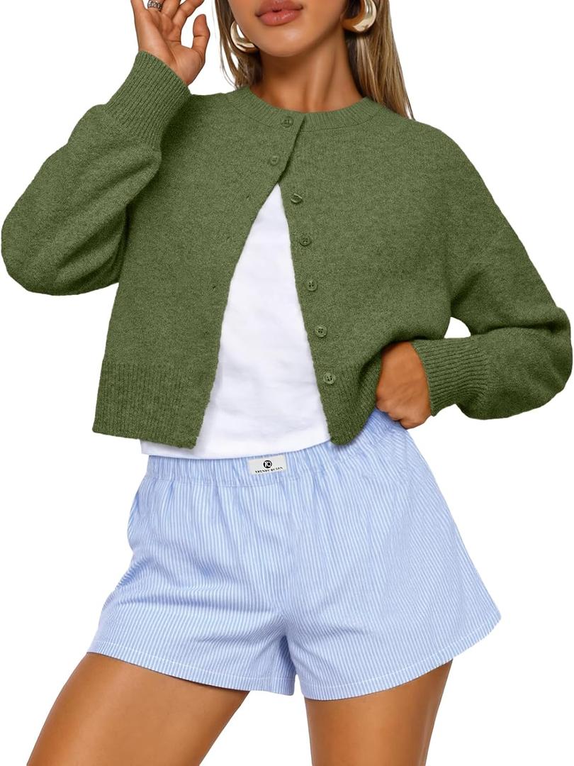 Trendy Queen Cropped Cardigan Sweaters for Women Y2k Fall Fashion Clothes 2026 (Green, S)