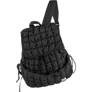 CONTAIL 18L Women Puffy Backpack,Qulited Puffer Bookbag,Black